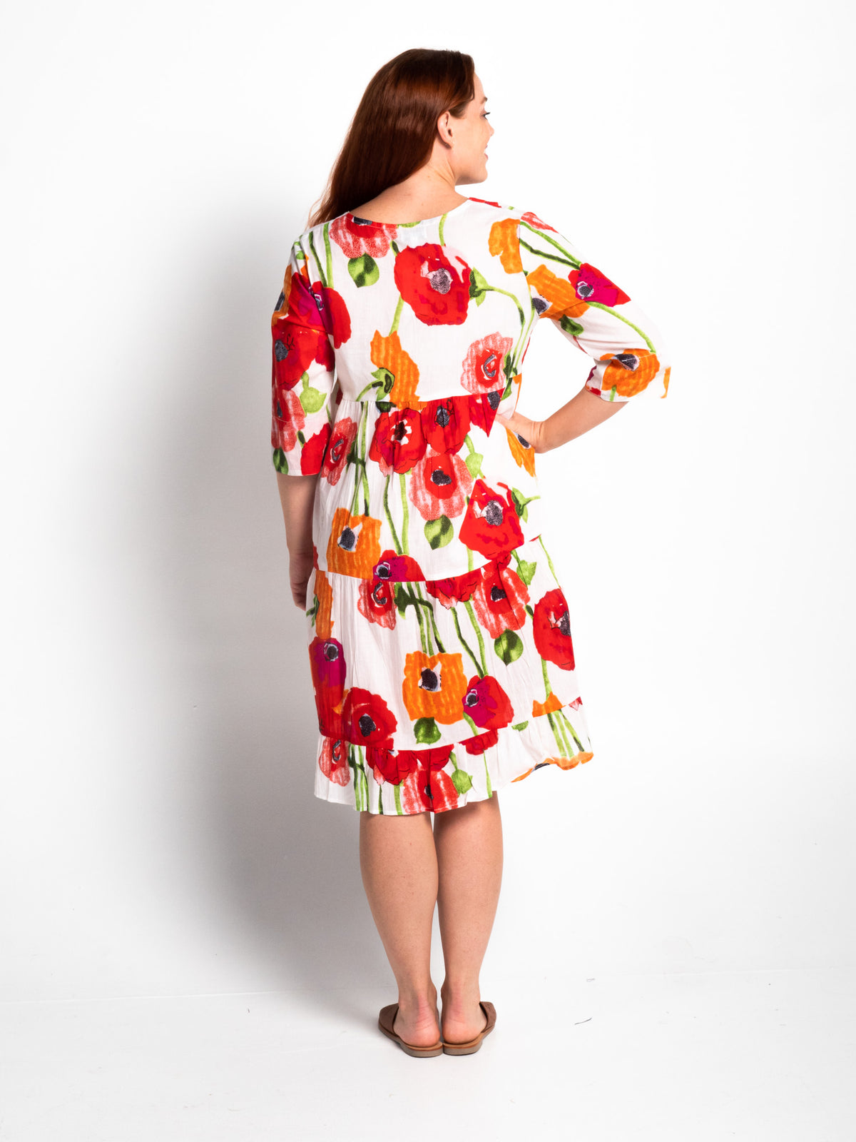 Keppel V-neck Gypsy Dress in Orange and Red Poppies