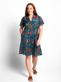 Mareeba Dress with Short Sleeve in Denim Floral