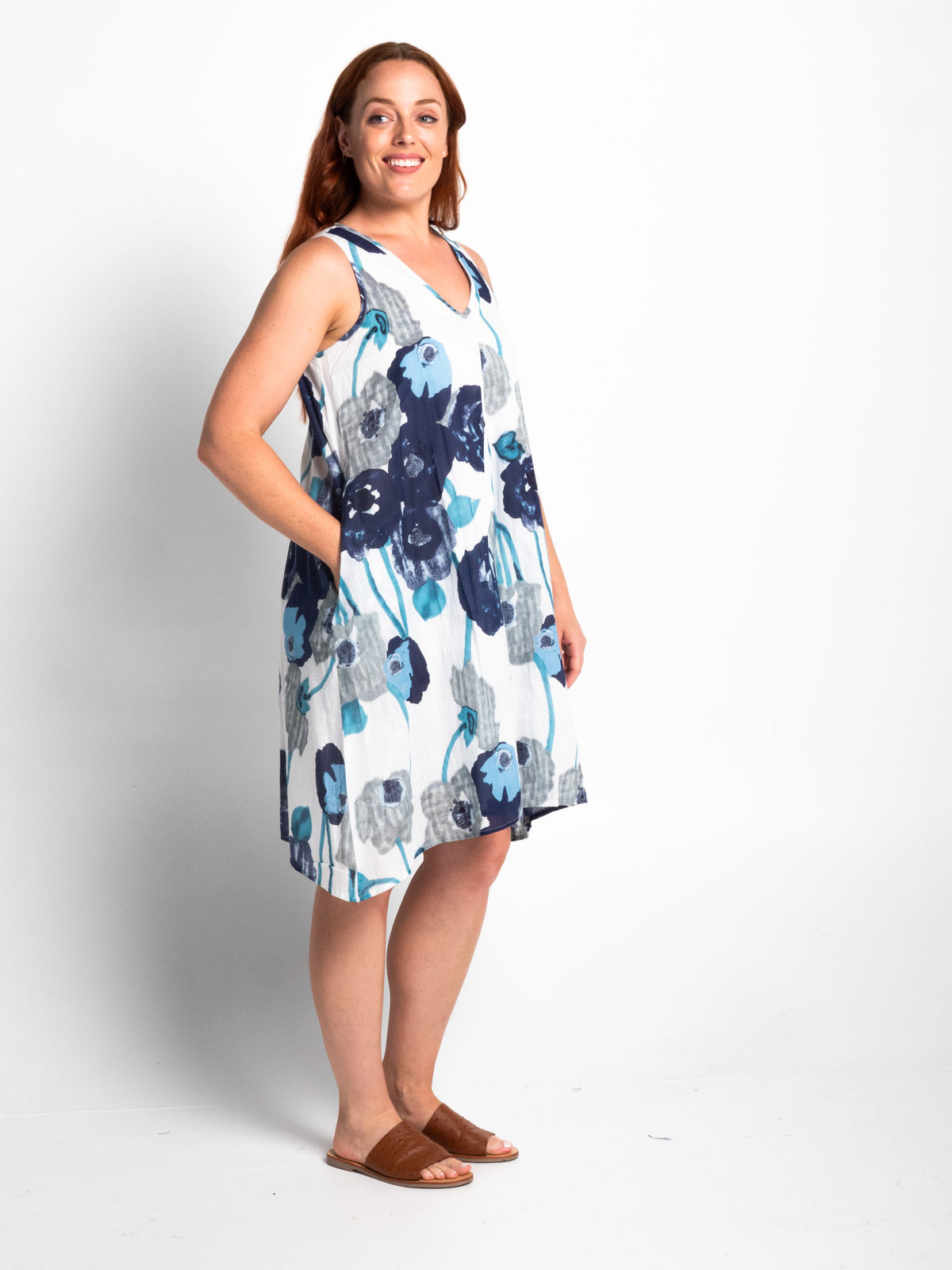 Coolum Dress in Blue Poppies
