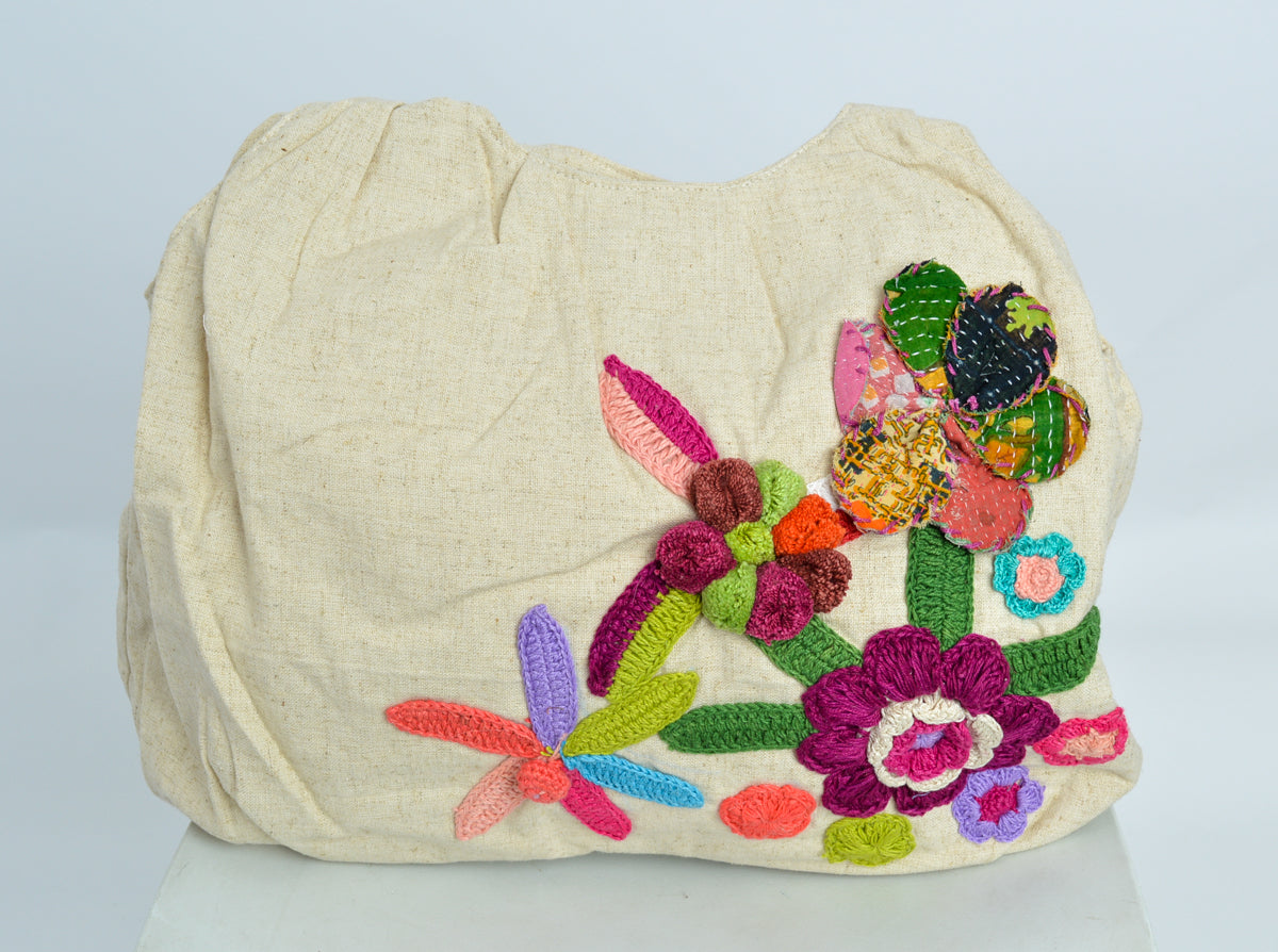 Beautiful tote bag colourfully decorated with embroidery and applique
