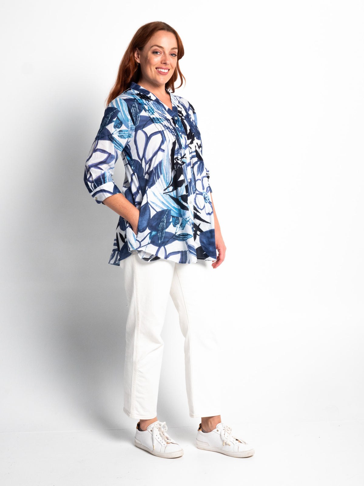 Palm Cove Top in Blue Tropical