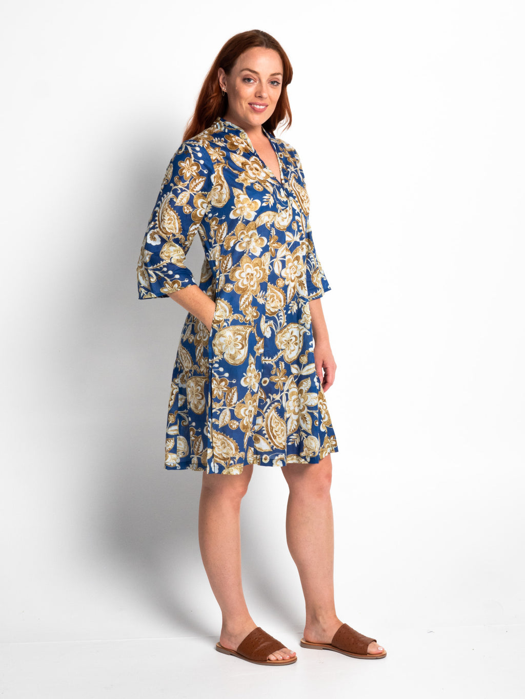 Lucinda Dress in Brocade Blue