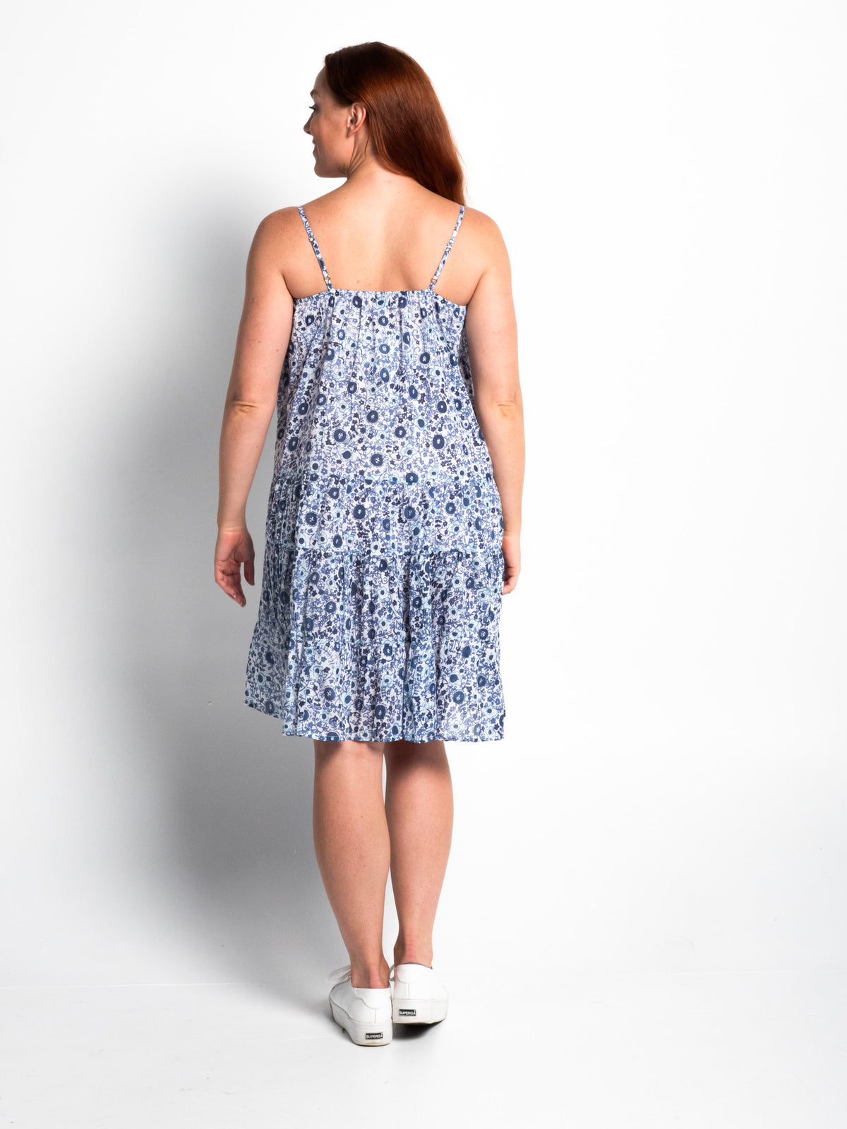 Chilli Strappy Dress in Small Blue Floral